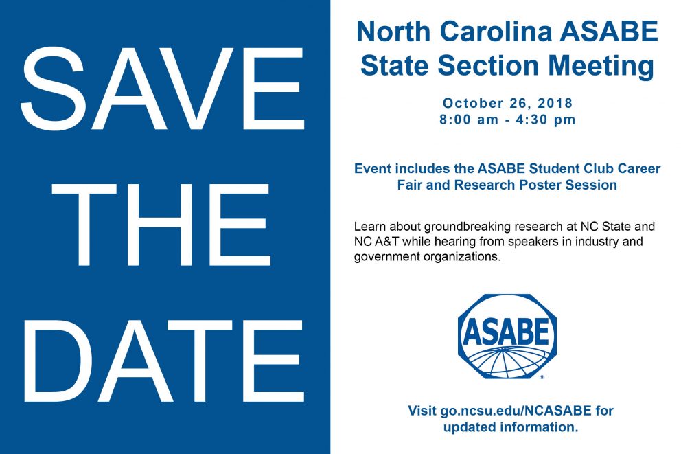 Save The Date ASABE North Carolina ASABE State Section Meeting