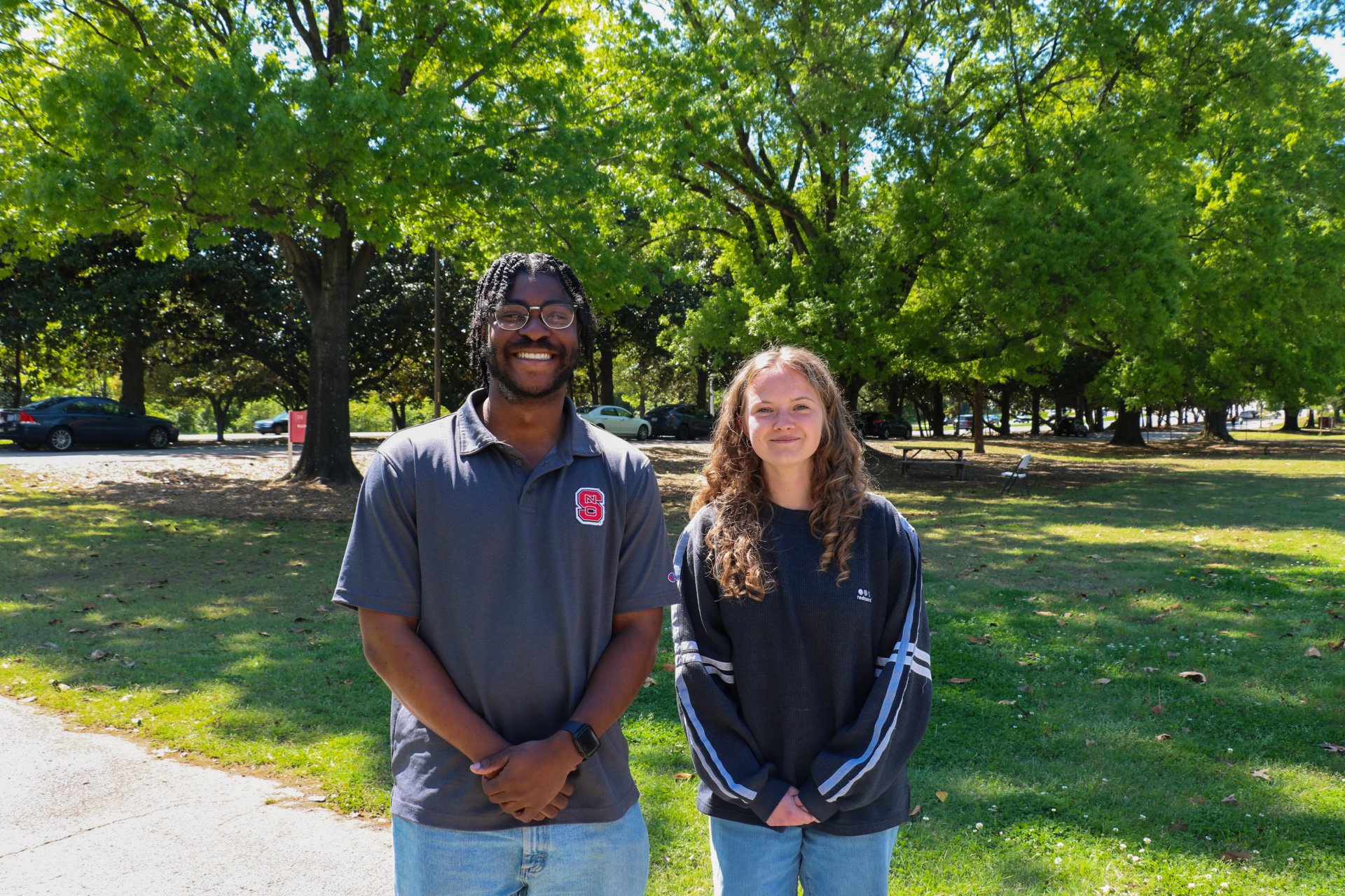 Chris Oates and Evelynn Wilcox standing in Weaver Lawn
